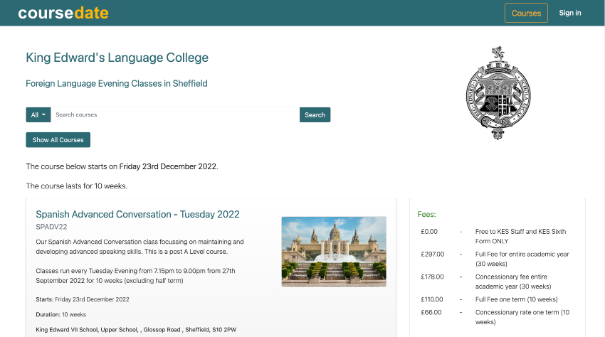 Screenshot showing course page